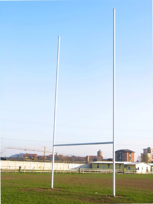 Pair of varnished aluminium rugby goals